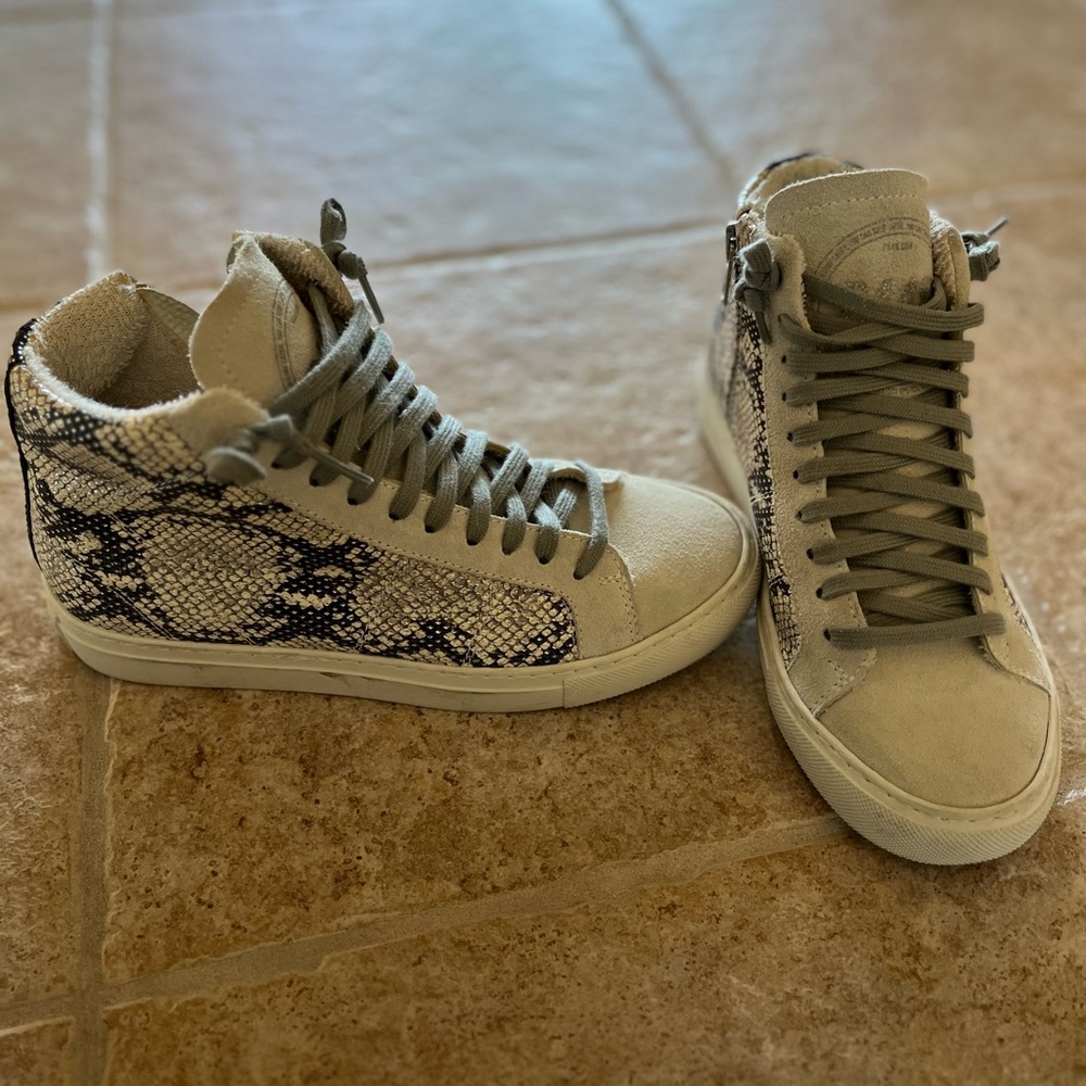 P448 Skate high top sneakers snake print Sz 6 36 cream black gray python